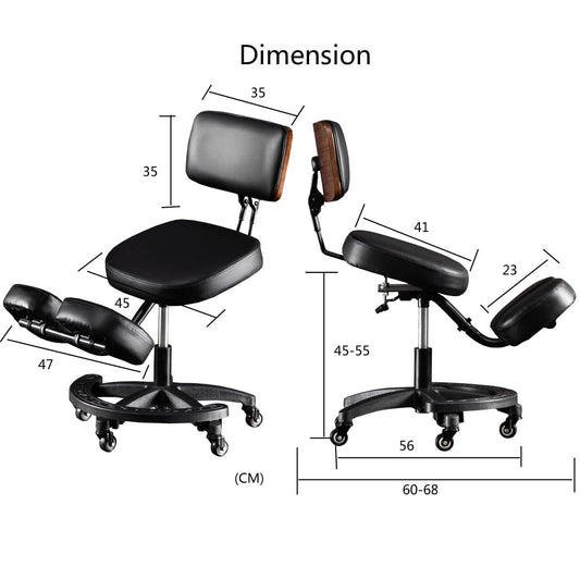 YOOTMEEN YDM-1458-2C ergonomic office kneeling chair with back support, adjustable height and angle, upright sitting position, thick comfortable cushions, black with walnut wood finish.