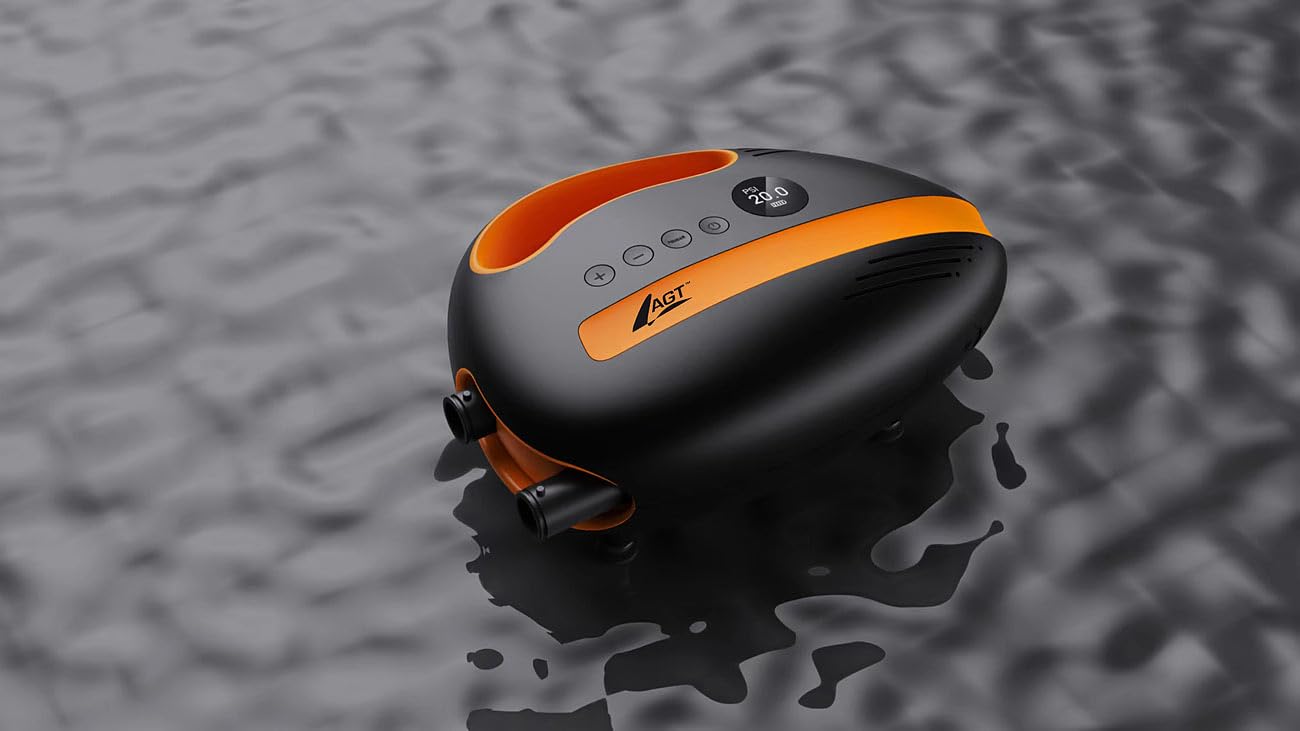 AGT SUP Battery Pump: Battery-operated air pump for SUP boards, 350 l/min, 3X 4,000 mAh, USB, 12V (Accu pump for compressor, electric)