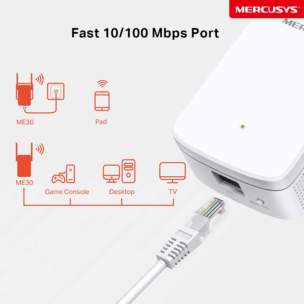Mercusys ME30 WiFi Extender Repeater AC1200 (867Mbps 5GHz + 300Mbps 2.4GHz, WiFi Repeater, App Control, Signal Strength Indicator, compatible with all WiFi devices, AP Mode)