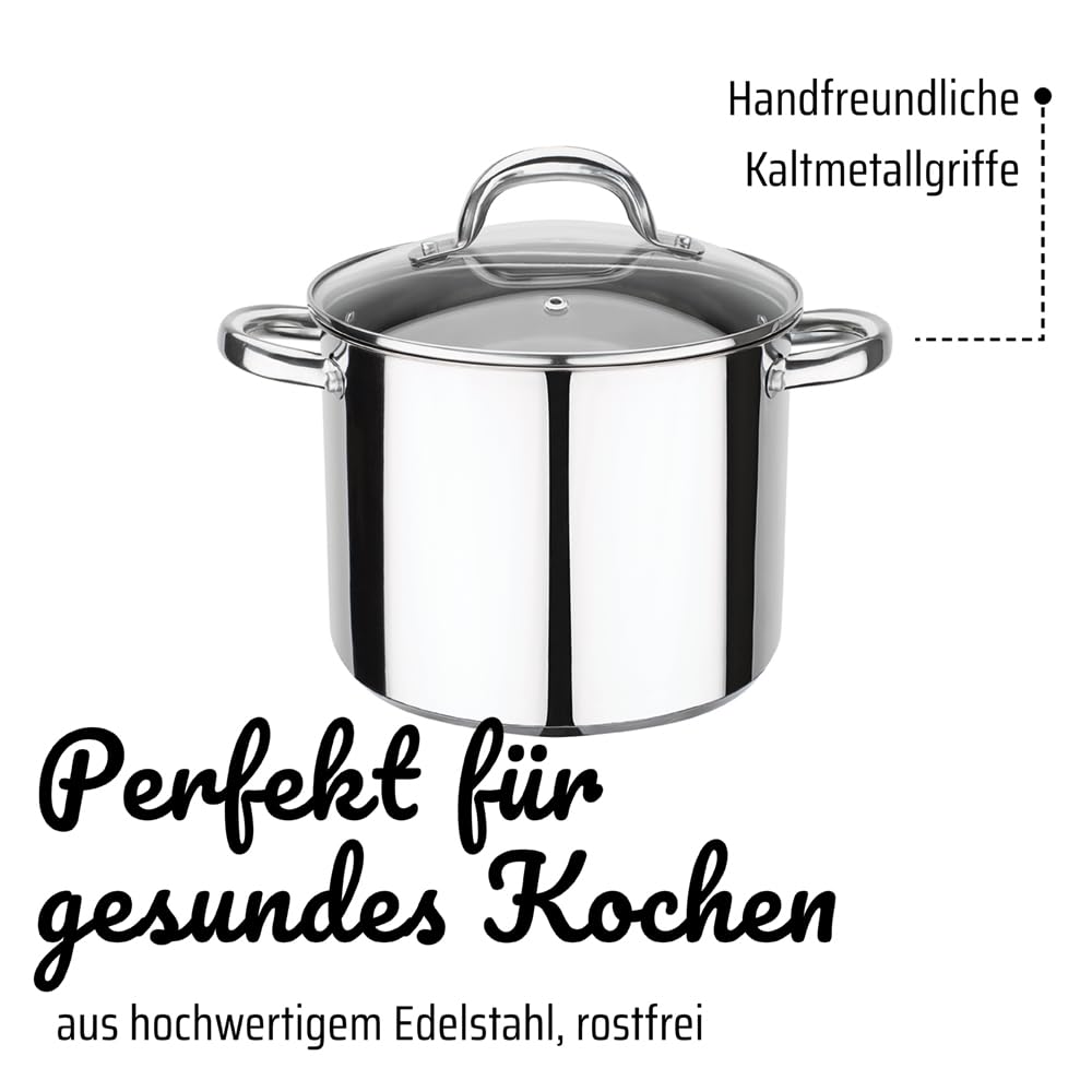 GSW 990196 Montreal Vegetable Pot with Glass Lid 22cm / approx. 6.8 liters, stainless steel, silver, 22 cm, 2
