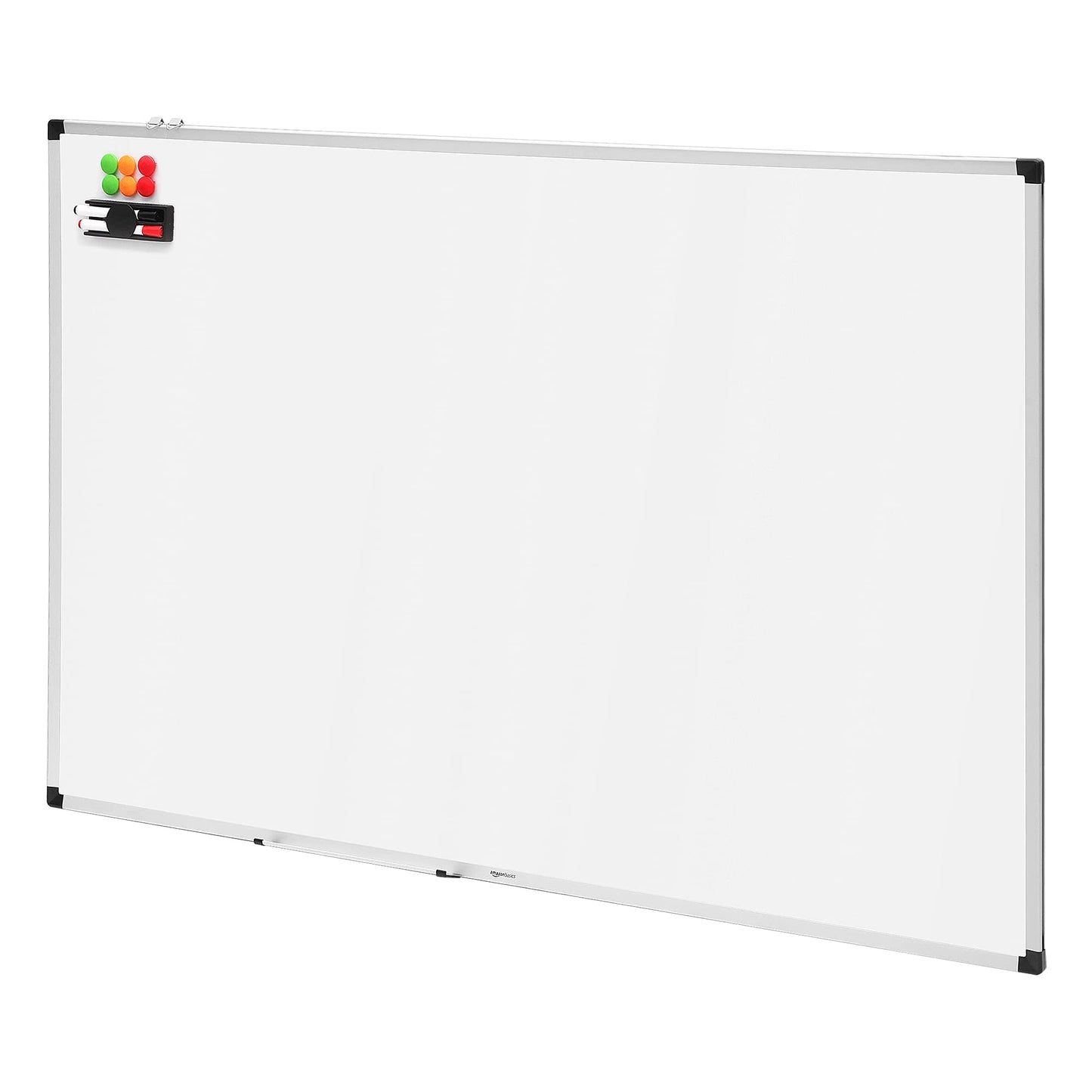 Amazon Basics Magnetic Whiteboard with Pen Tray and Aluminum Trim, Dry Erase, 150 cm x 100 cm (W x H), White.