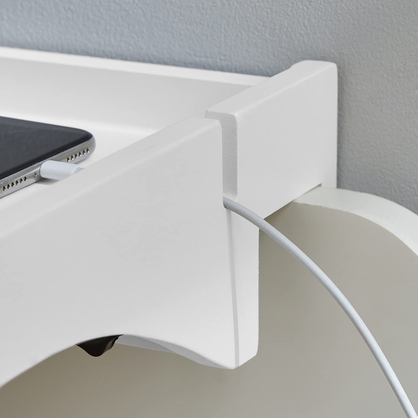 SoBuy clamp shelf for the bed with cable management - Bamboo nightstand for books, smartphones & glasses, 36x25x9cm White NKD01-W