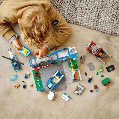 LEGO 60316 City Police Station with police car, garbage truck, and helicopter. Building kit with 3 figures, police toy for boys and girls 6+. Great gift for kids.
