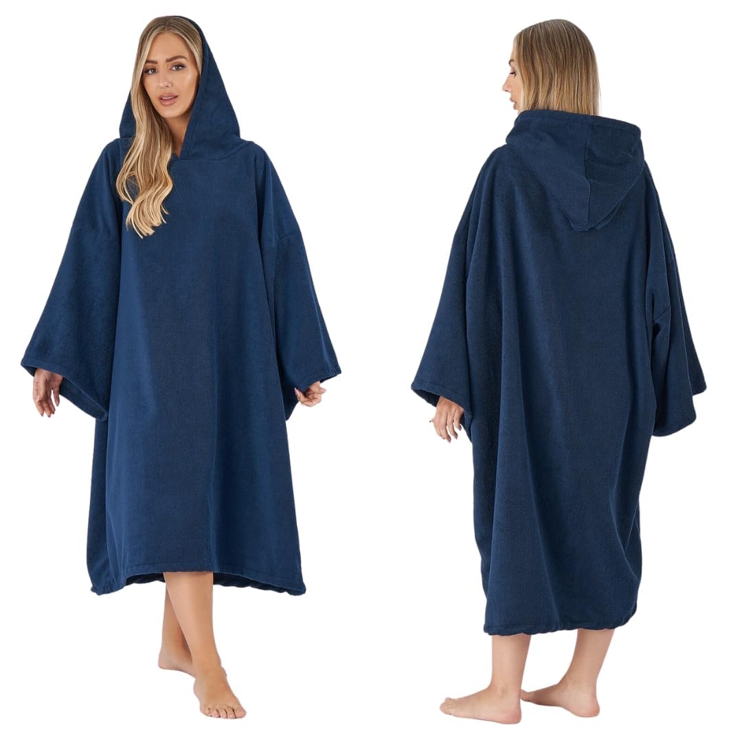 Brentford's hooded towel poncho for men and adults, large for bathing, swimming, surfing, wrapping, for men and boys bathing poncho ladies navy blue