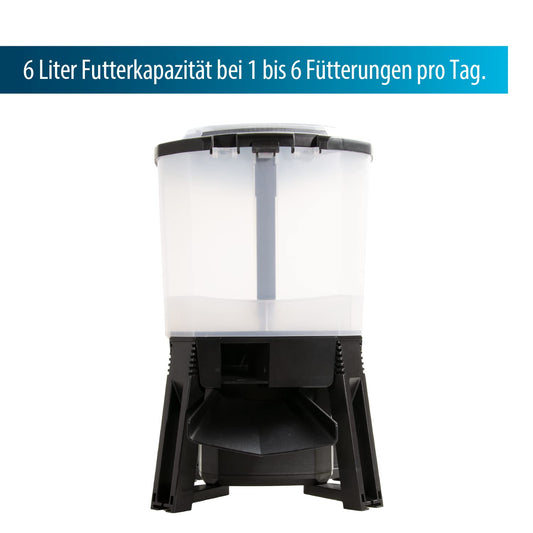 AquaForte Fishfeeder 6 liter Solar, 1-6 feedings/day, feeding time up to 20 sec, pellet size 3-10 mm, ejection range ± 1, 2 or 3 m, distribution angle: 120° horizontal, incl. solar panel.