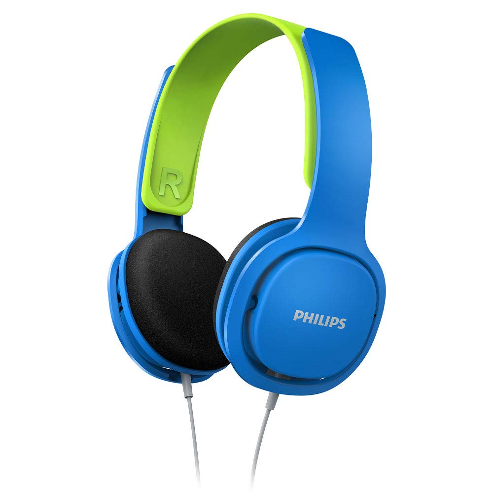 Lenco CD-011 Portable CD Player Walkman - Diskman - CD Walkman - Blue & Philips SHK2000BL/00 Over Ear Kids Headphones, Colored LED Lights, 85dB Volume Limitation, Noise Isolating