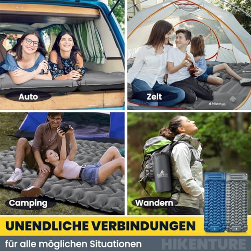 HIKENTURE Camping Isomatte Outdoor, 10cm Aufblasbare Isomatte Ultraleicht Kleines Packmaß, Sleeping Pad Schlafmatte mit Fußpumpe für Camping, Outdoor, Wandern - Grau