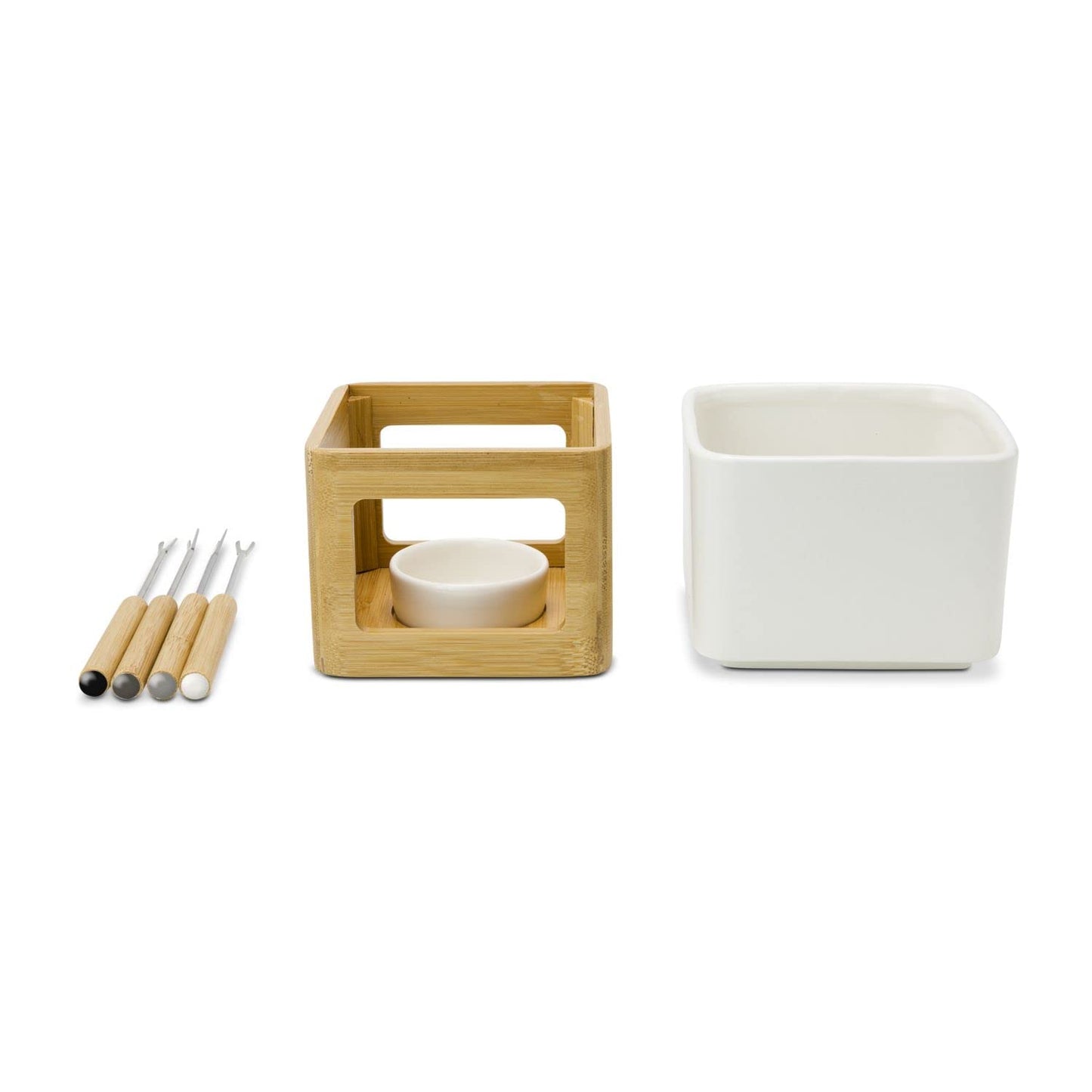 ROMINOX gift item chocolate fondue // Dolce with pot, burner, tealight holder, and 4 skewers in various shades of grey, also suitable for cheese or meat fondue; approx. 11 x 11 x 15 cm