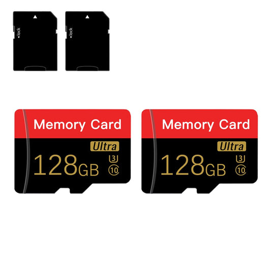 2 pieces of 128GB Micro SD card with adapter, C10/U3/UHS-I/A1, TransFlash card, TF card for camera, smartphone, tablet, drone (Red 128GB *2)