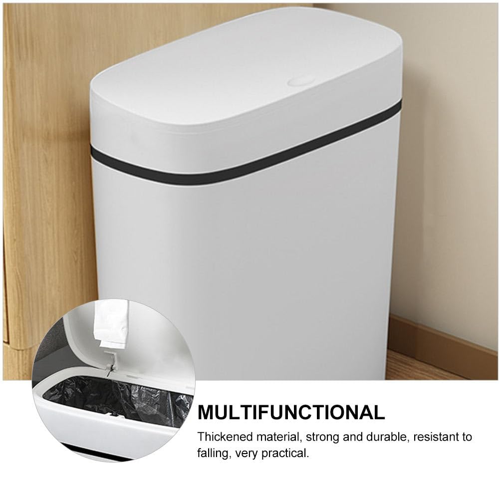 LIFKOME Bathroom Trash Can, 14L Bathroom Trash Can with Lid, Slim Narrow Bedroom Trash Can, Trash Can Press-Type Lid, Waste Bin for Kitchen, Bathroom, Living Room, Office