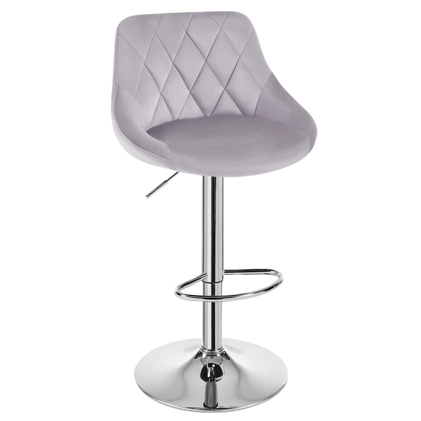 WOLTU Set of 2 Bar Stools, Bar Chairs with Backrest, Height Adjustable Swivel, Padded Velvet Seat, Non-Slip Metal Base, for Kitchen Home Bar, Light Grey, BH138hgr-2