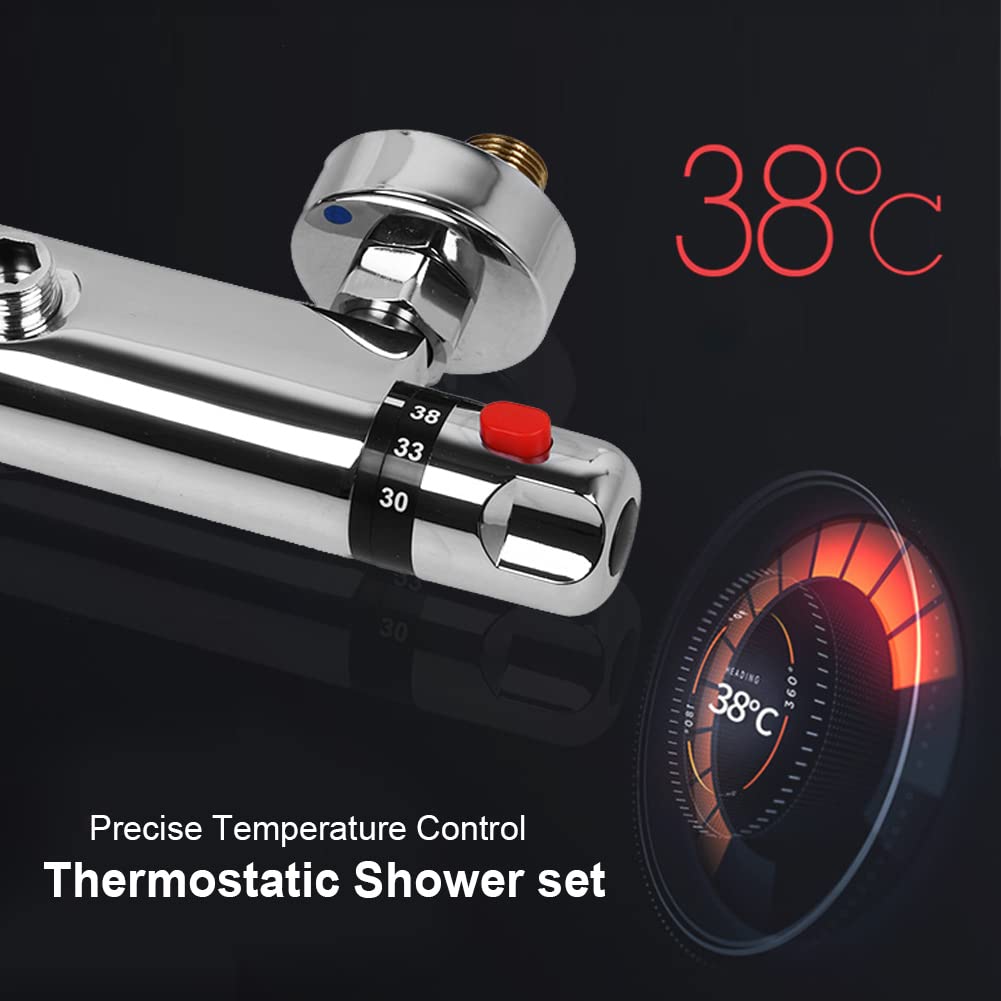 Thermostatic shower faucet with 38°C safety button, temperature control, wall-mounted, 1/2" shower thermostatic mixer tap for bathroom.
