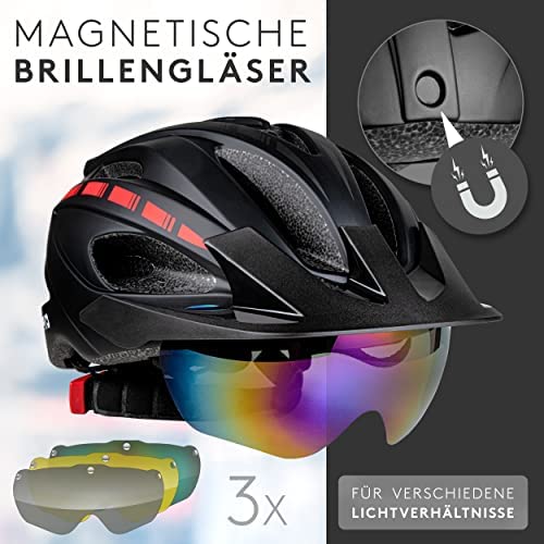 CYPAQ Bike Helmet with Visor - Men's & Women's L - 3 Magnetic Visor Lenses - Urban, Trekking & Racing Helmet with Integrated Light, Washable Padding & Bag