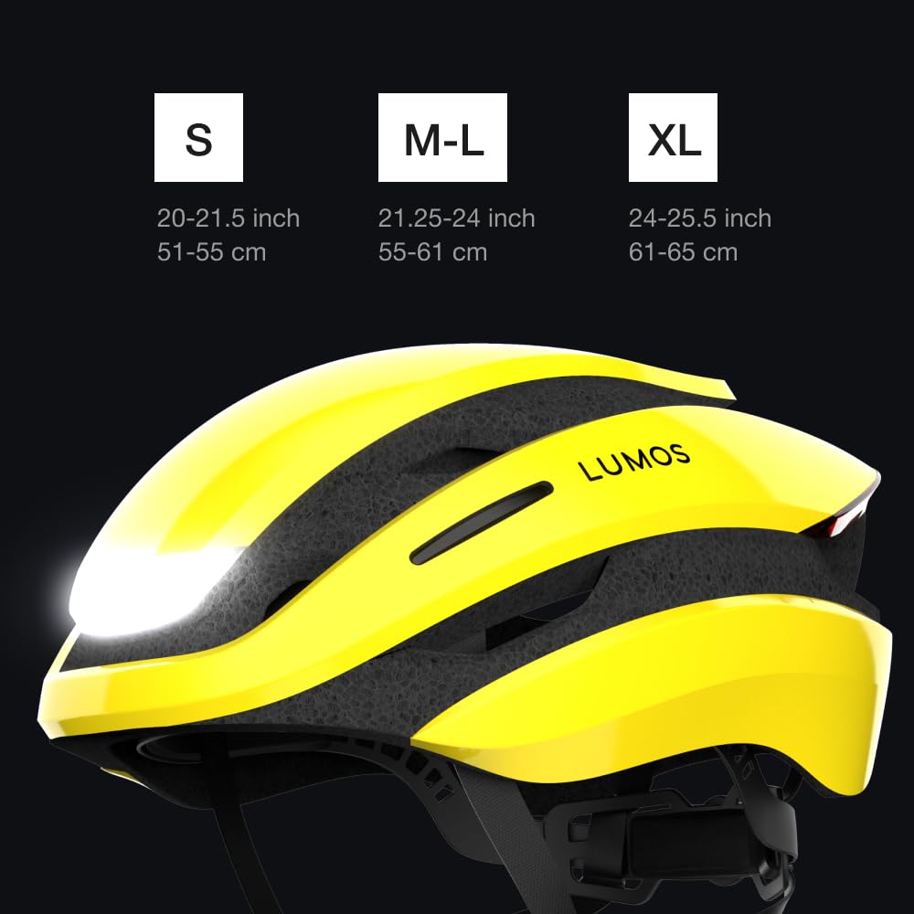 Lumos Ultra Smart Helmet | Bike helmet | Front and rear lights (LED) | turn signals | brake lights | Bluetooth connectivity | Adults: Men, Women (Raincoat Yellow, Size: M-L) MIPS