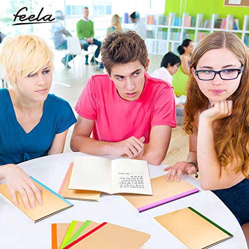 feela Notebooks with kraft paper cover, lined, blank, travel journal, rainbow spine, for students, business, 60 pages, 21.1 x 14 cm, A5, 16 colors, 48 pieces