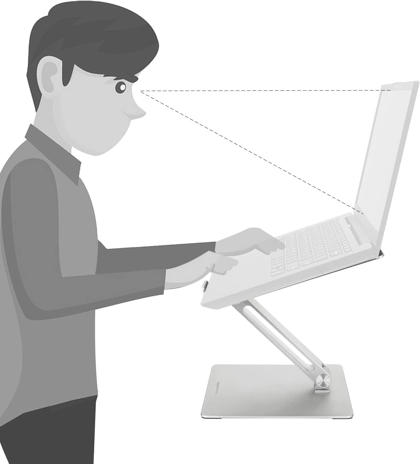 Amazon Basics Adjustable Ergonomic Laptop Stand with Heat Dissipation, continuous height and angle adjustment, ideal for laptops up to 17.3 inches, 27.9 x 23 x 5.6 cm, Silver
