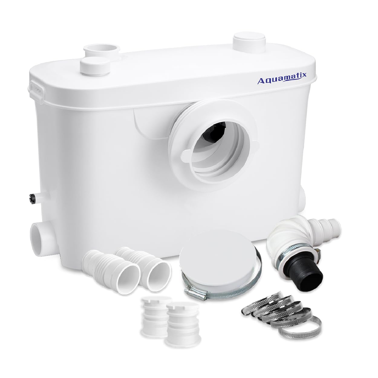 Aquamatix lifting station 400W Sanitary waste pump 100L/min 6.5m vertical discharge distance with 3 inlets for toilet, sink, and bathtub with charcoal filter.