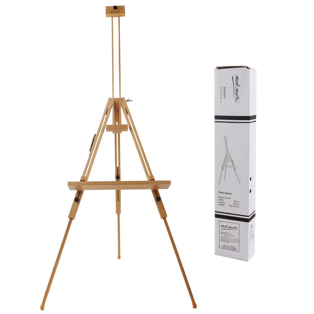 Mont Marte Heavy Duty Tripod Easel, foldable, adjustable artist easel made of beech wood for painting, for canvases up to 120cm.