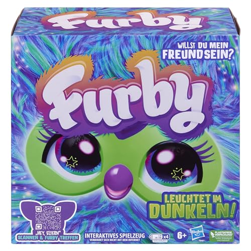 Furby Galaxy, glows in the dark, interactive plush toy - German Version, Silver/Blue/Purple