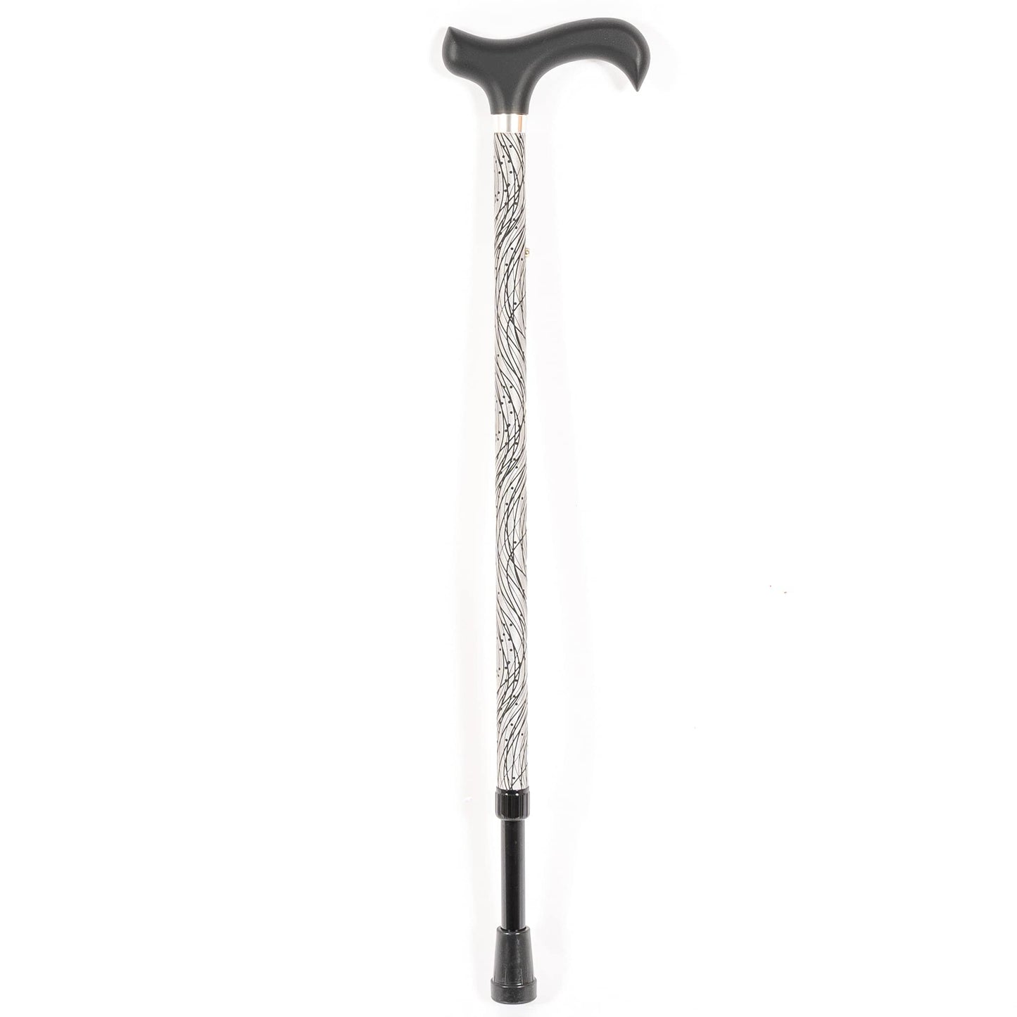 Ossenberg Reflective Aluminum Walking Cane with Derby Handle - Walking Stick for Men and Women - 10-level adjustable height - Hiking Pole for Nighttime - black/silver