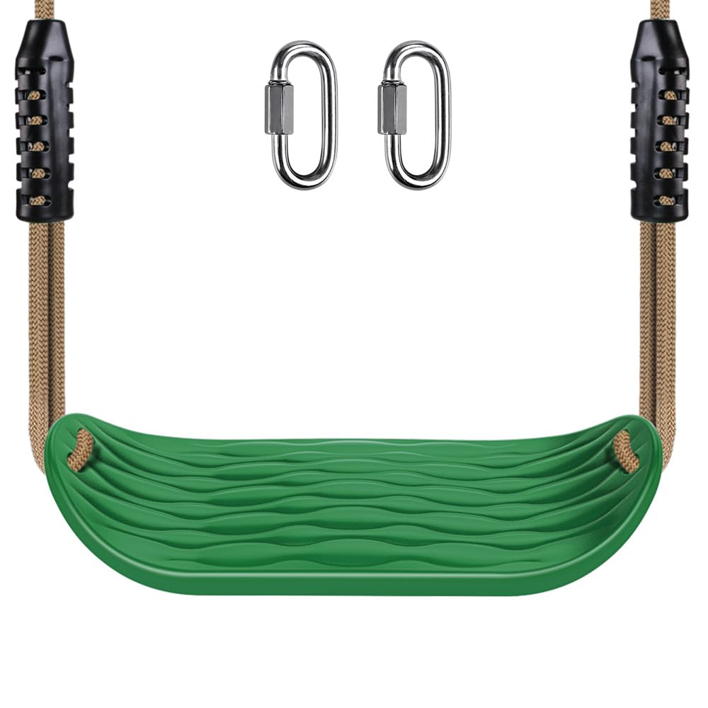 BeneLabel Non-Slip Swing Seat with Adjustable Rope and Carabiners - Heavy Duty Playground Swing Set Accessories for Kids and Adults - 220LB Capacity-Green