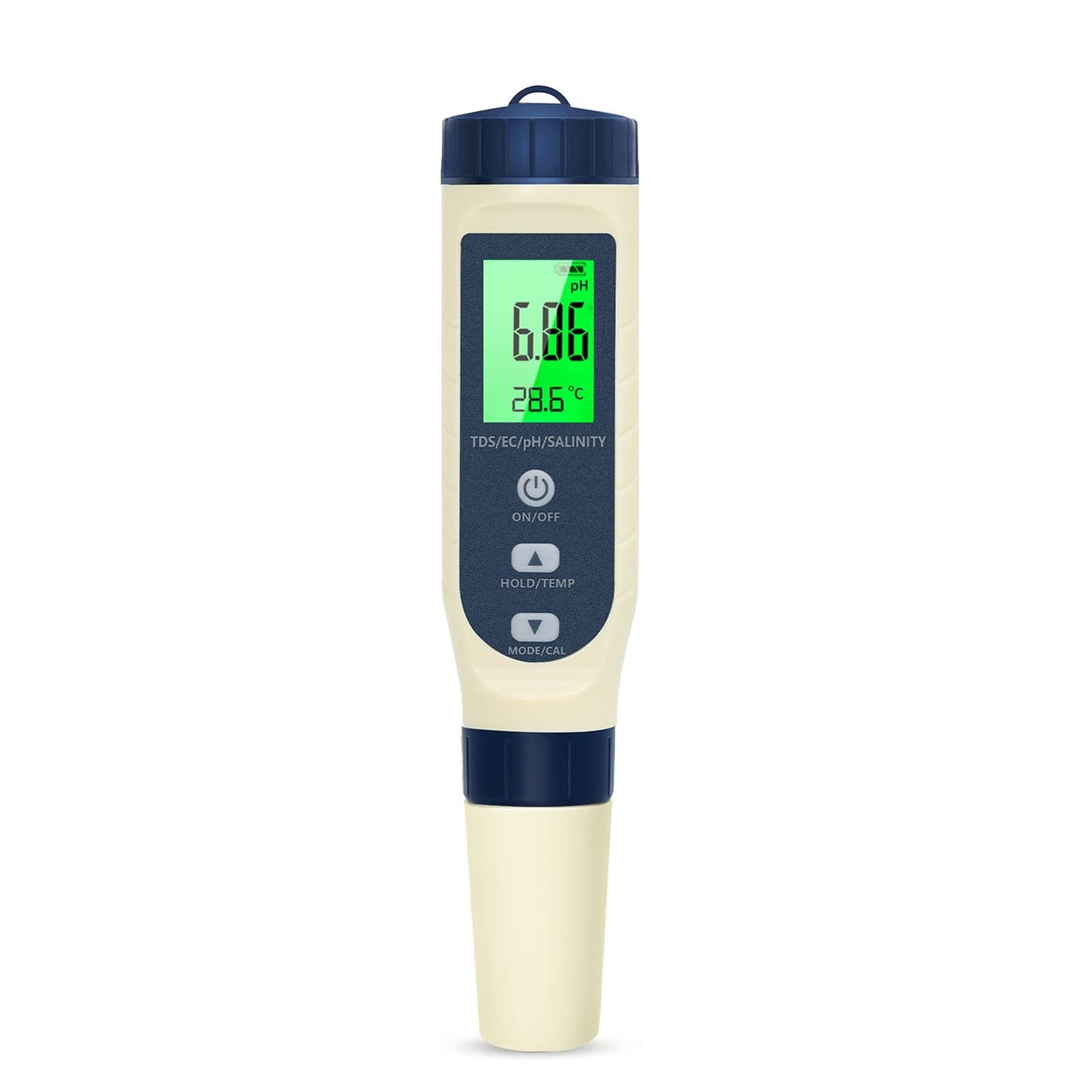 pH meter water, 5 in 1 pH/TDS/EC/Salinity/Thermometer tester with LCD display. Automatic temperature compensation, high precision for testing drinking water, pools.