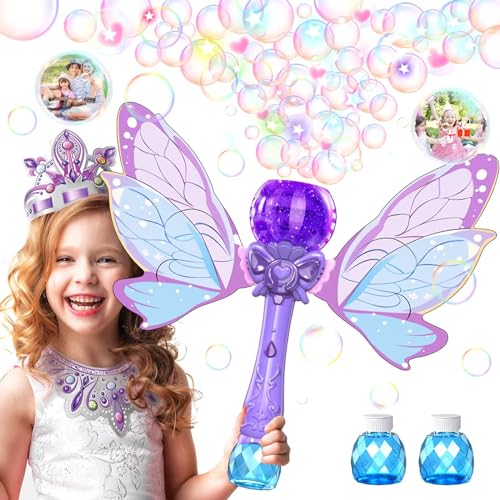 Bombble Fairy Bubble Wand, Electronic Bubble Machine Kids Wand 5000+ Bubbles/Min with Bubble Solution/LED, Bubble Toy Birthday Gift for Girls & Boys 345678