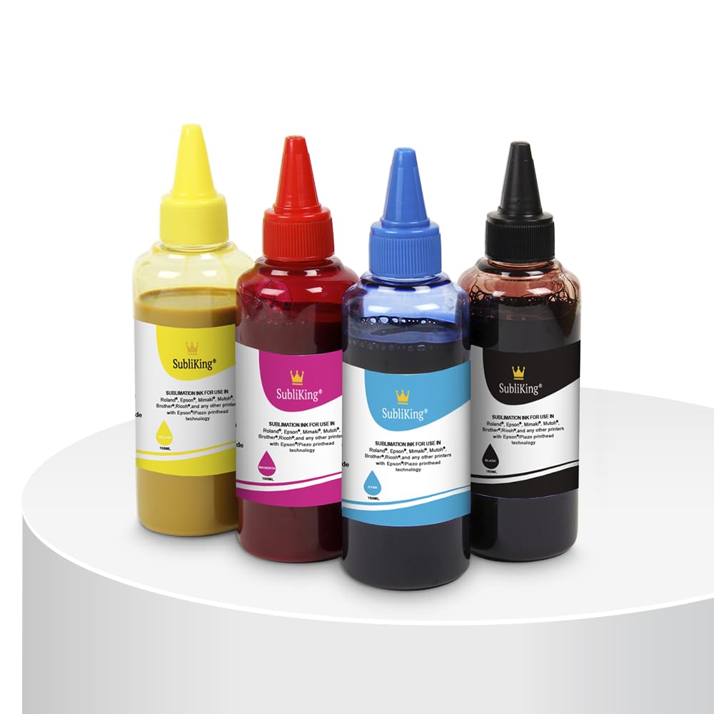 4x 100ml SubliKing® Sublimation Ink (CMYK set) for Epson, Ricoh, & Sawgrass.