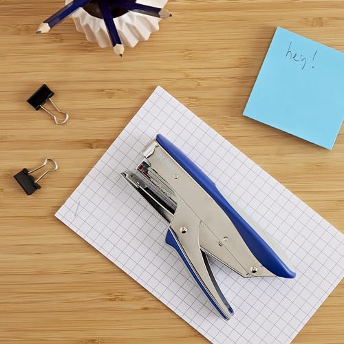 Leitz stapler, for 15 sheets, ergonomic metal design with rubber surfaces, top-loading mechanism, for staples P2 (no. 10), blue, 55450033.