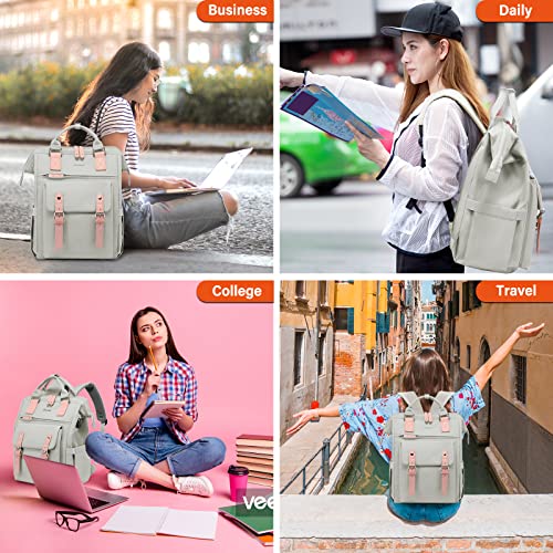LOVEVOOK Women's Backpack Large, Laptop School Backpack for Girls Teens 17 Inch with Data Cable Bag & USB Charging Port, Waterproof School Bag Backpack for College Office Business Travel Gray