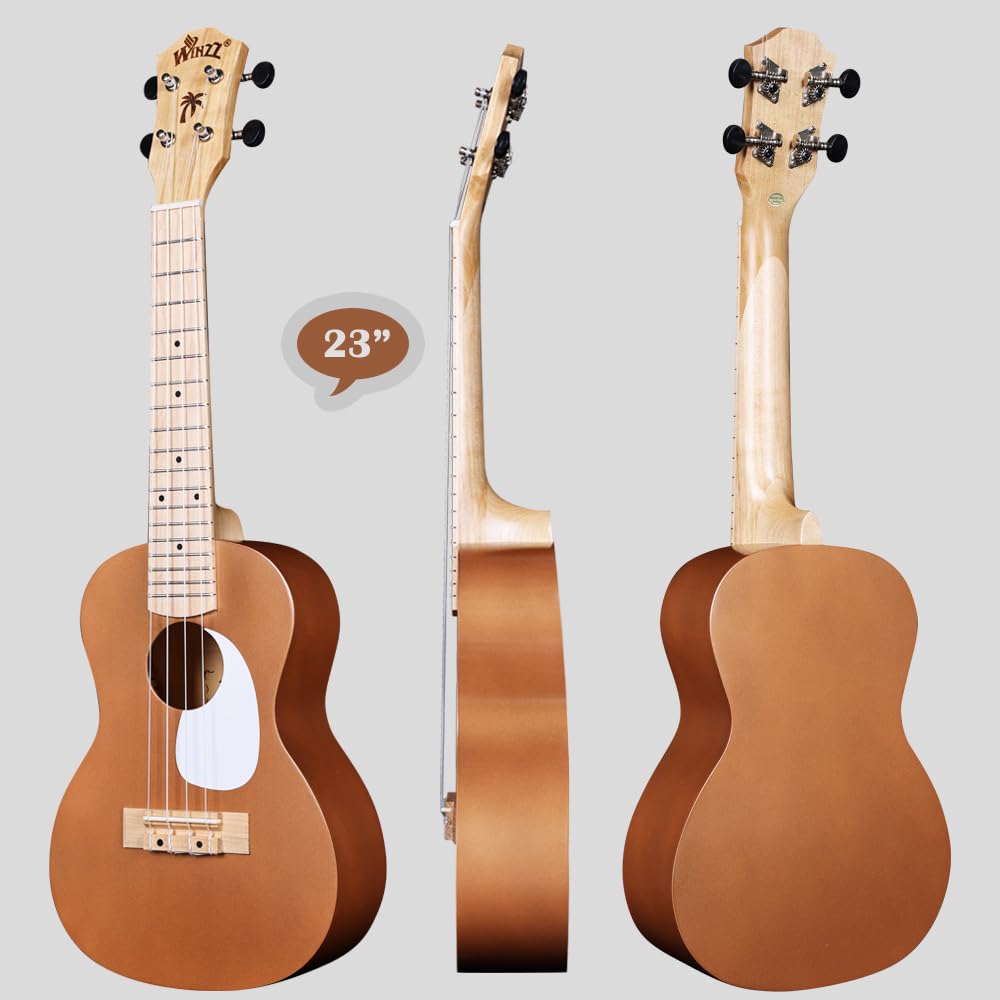 Winzz Ukulele Adult Beginner Set, Concert Ukulele 23 Inch, Kids Starter Kit with 9 Accessories (Color: Brown, Wood)