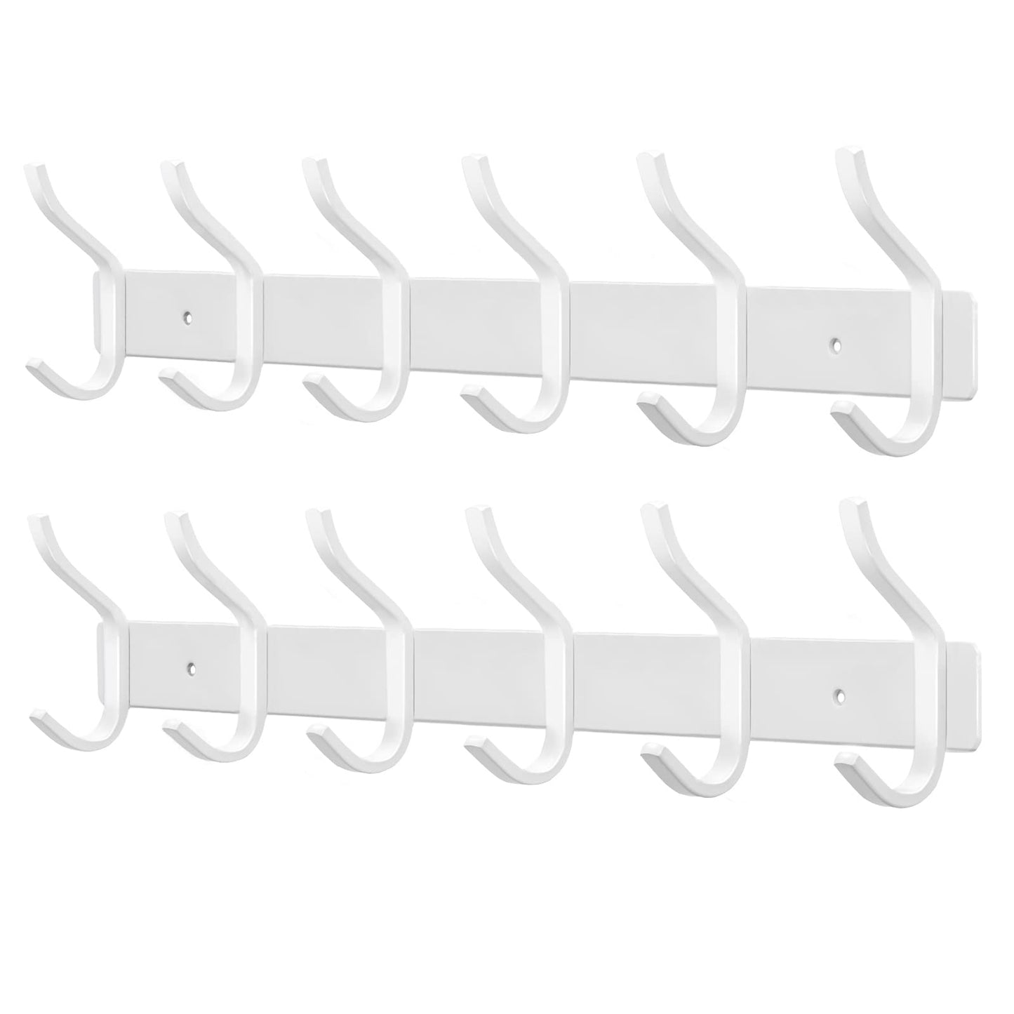 MEIJO stainless steel coat hooks, hook rail with 6 hooks, coat rack wall mounted for bedroom bathroom kitchen (White, 6 hooks 2 pieces)