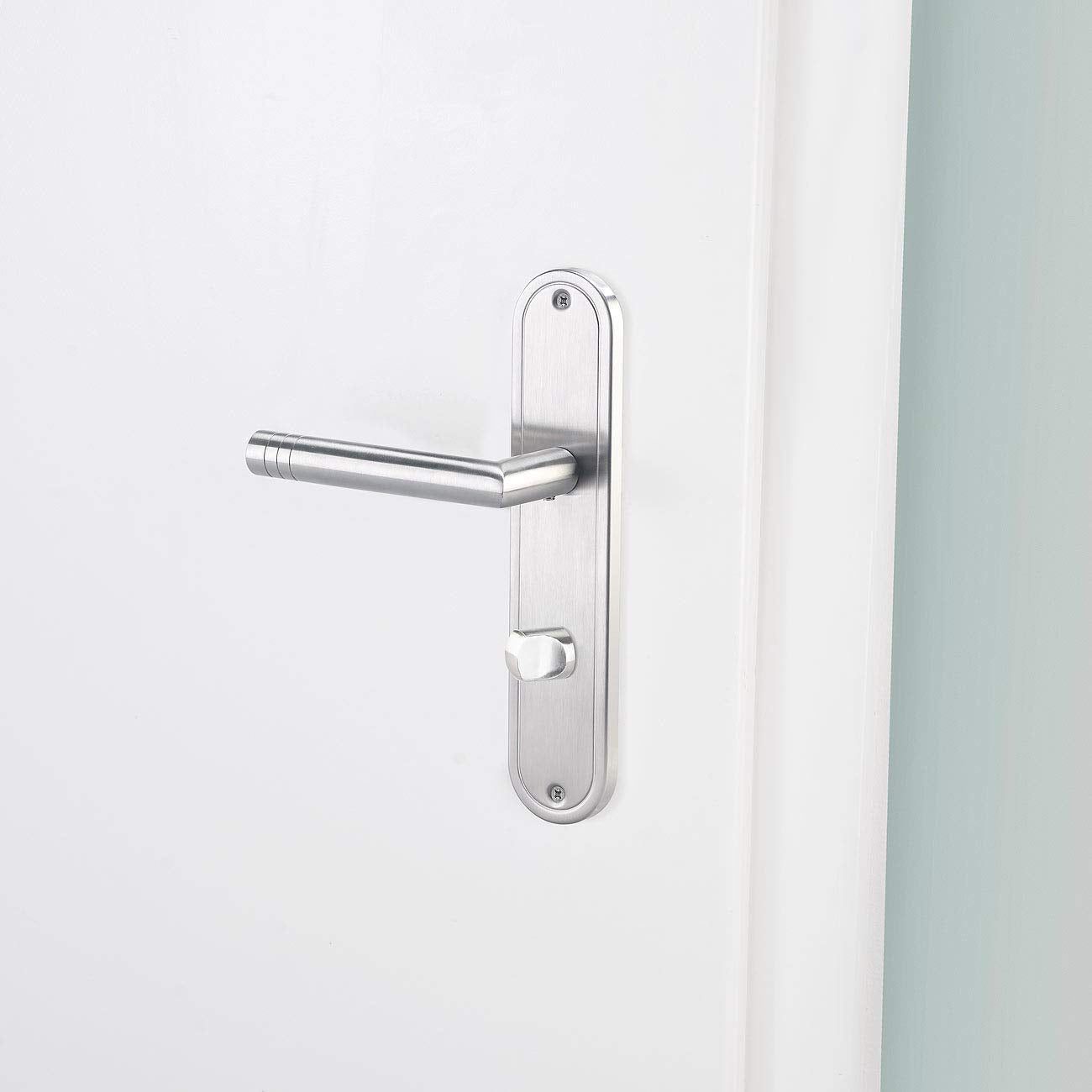 AGT Door Handle: 2-piece stainless steel door handle sets for bathroom & toilet, each with 2 handles (door handle set, WC long plate door fittings, door lock)