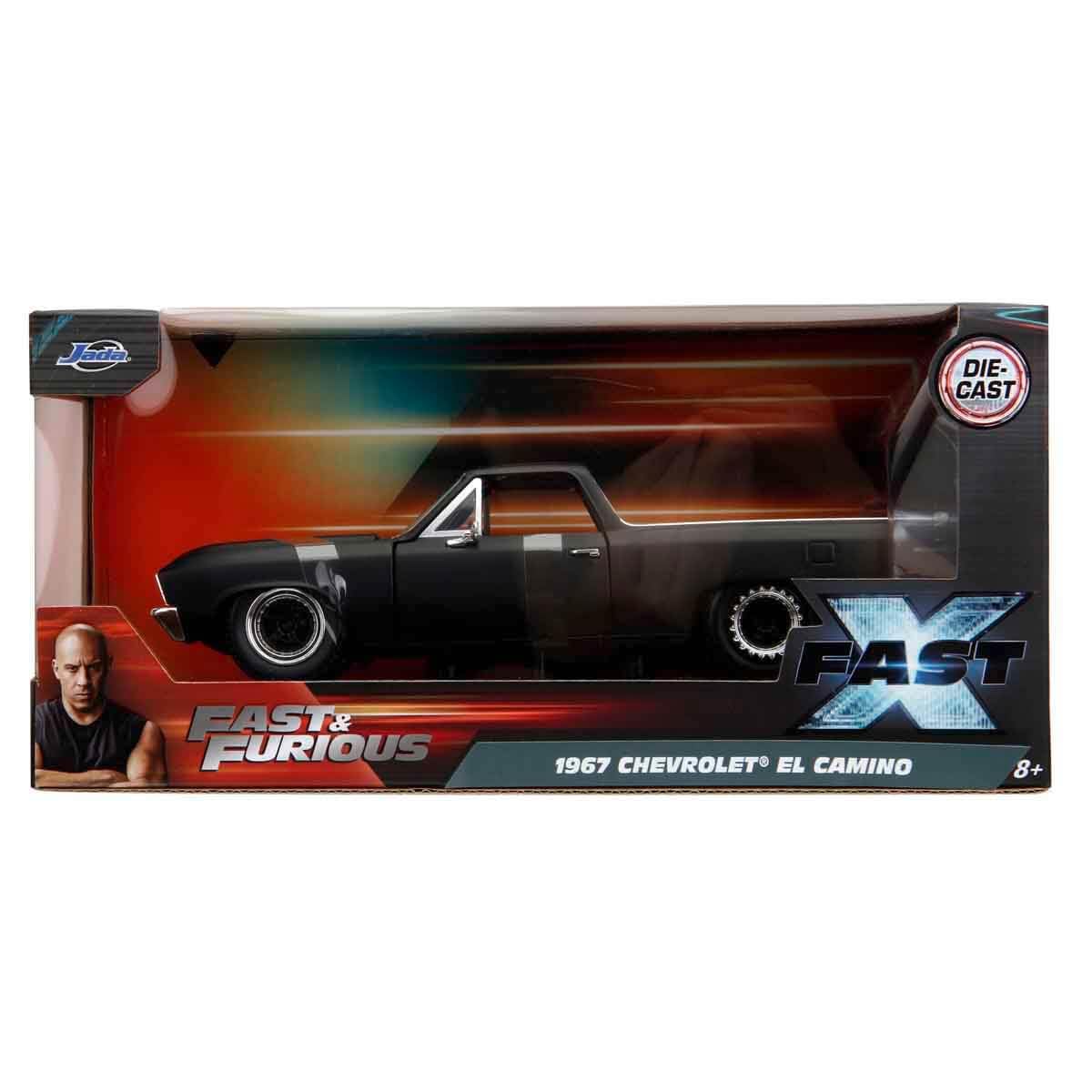 Jada Toys Fast and Furious Car EL Camino (1:24, black) - Chevrolet EL Camino 1967 from Fast & Furious 10 movie, Die Cast Car for ages 8 and up with opening parts, 19cm