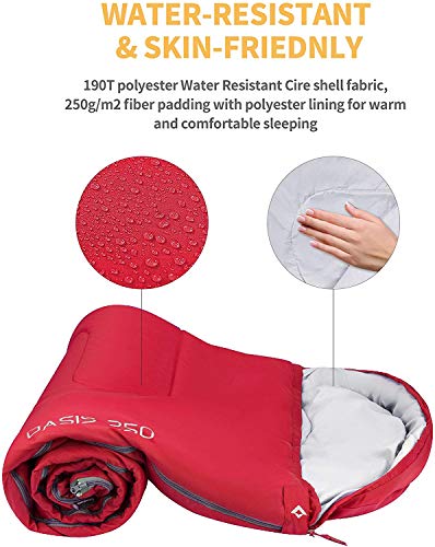 KingCamp Children's Sleeping Bag, Lightweight Warm Outdoor Blanket Sleeping Bags for Kids 3-4 Seasons for Camping Hiking with Carry Bag (Red R Zip, 165x70cm)