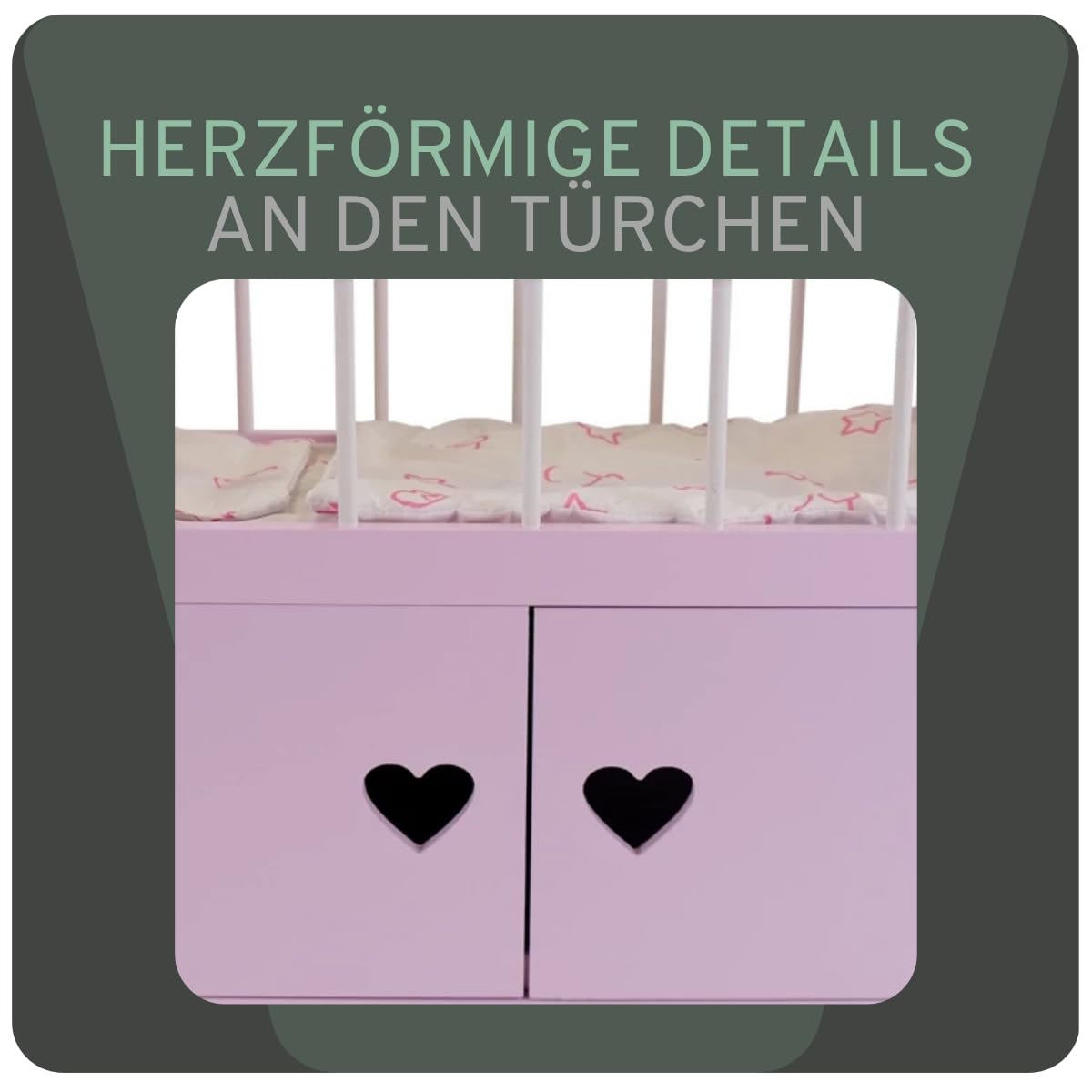 Bandits & Angels wooden doll bed Sweetheart with wardrobe pink - Suitable for dolls up to 46 cm - Includes blanket - Doll furniture.