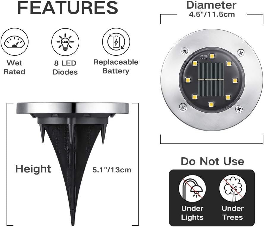 Joomer 12 Pack Solar Ground Lights Outdoor, Solar Lights for Garden Outdoor with 8 LEDs, 3000K Warm White Waterproof Led Solar Garden Lights, Solar Lights for Outdoor Lawn Driveway Pathway Patio