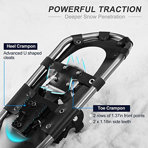 Odoland snowshoes with crampons Allround 4 IN 1 for men and women with trekking poles, waterproof gaiters, and carrying bag, from shoe size 21 INCH silver