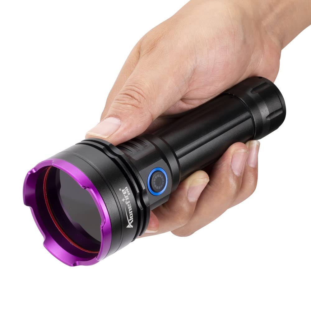 Alonefire SV83 20W 365nm UV flashlight USB rechargeable - Blacklight pet urine detector, resin/money detector, fishing, scorpion, amber, minerals - With UV protective glasses, battery included