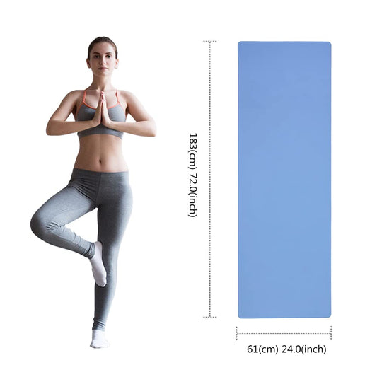 Non-slip and eco-friendly TPE sport mat with carrying strap for Pilates, workout, fitness. 183 x 61 x 0.6 cm (Blue)