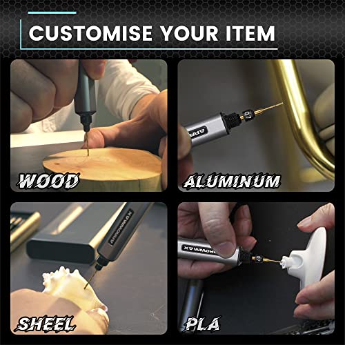 ARROWMAX Mini Electric Drill 13 in 1 with Aluminum Case, Cordless, Rechargeable, 600 RPM, Pin Vise Hand Drill Set, 10 HSS Drill Bits, DIY, Wood, Jewelry Making (SDS MINI 22)