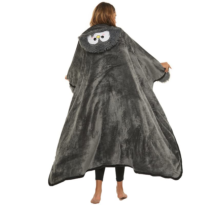 Gifts for women, Portable blanket for women, Penguin gift for women, Sofa blanket Penguin blanket Warm cuddly blanket Fluffy Blanket with hat and gloves, 150 x 125 cm, Dark Grey-Penguin