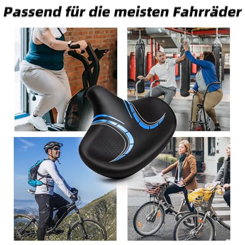Oversized bike saddle for men & women - Comfortable, soft, extra wide, ergonomic, padded bike seat - Universal replacement bicycle saddle, suitable for mountain bike, city bike, e-bike, exercise bike.