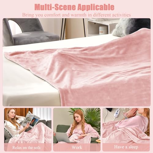 HOMASIS Electric Heated Blanket, with automatic shut-off, 4 heat settings, 8-hour timer, PTC/NTC overheat protection, remote control, machine washable Flannel Warming Blanket (Pink, 130x180cm)