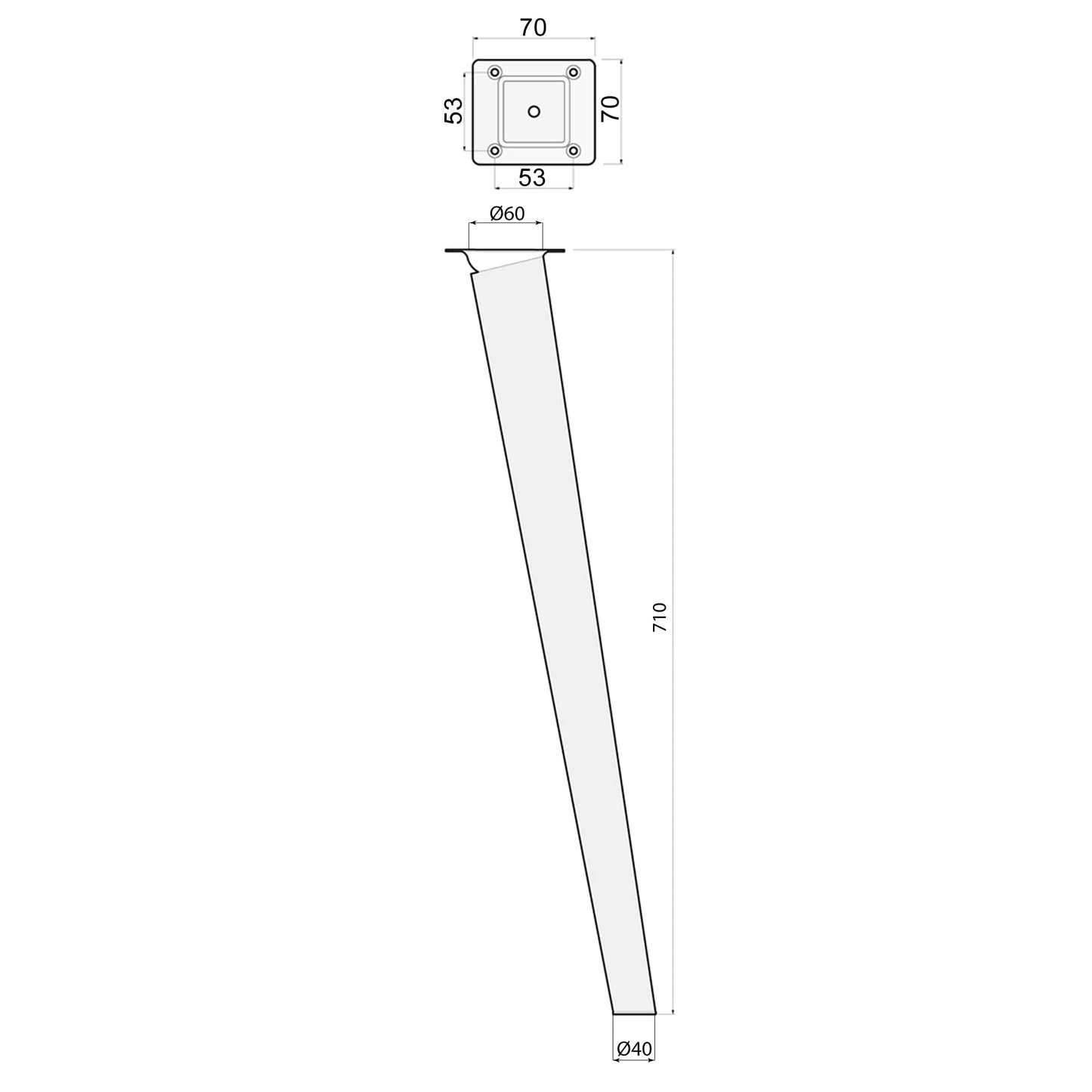 Sossai table legs made of solid beech wood with oil finish, Clif Round HMF2, 71 cm high, round, slanted design, for chairs, tables