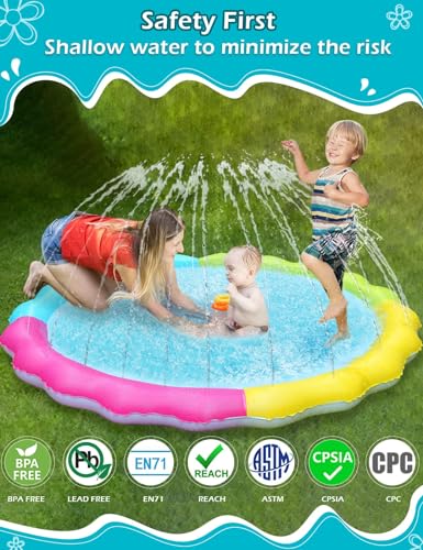 Tosekry Colorful Kids Splash Pad with Anti-Slip Function - Water Toy Outdoor, 170CM Dog Pool, Water Sprinkler Water Play Water Play Mat Garden Toy