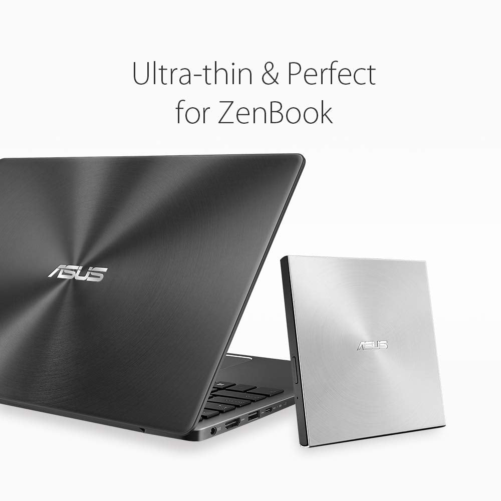 Asus ZenDrive U9M external DVD burner (for Apple MacBook & Windows PCs/Notebooks, incl. USB-C cable, burning software & Nero Backup App, M-Disc support, USB 2.0) silver