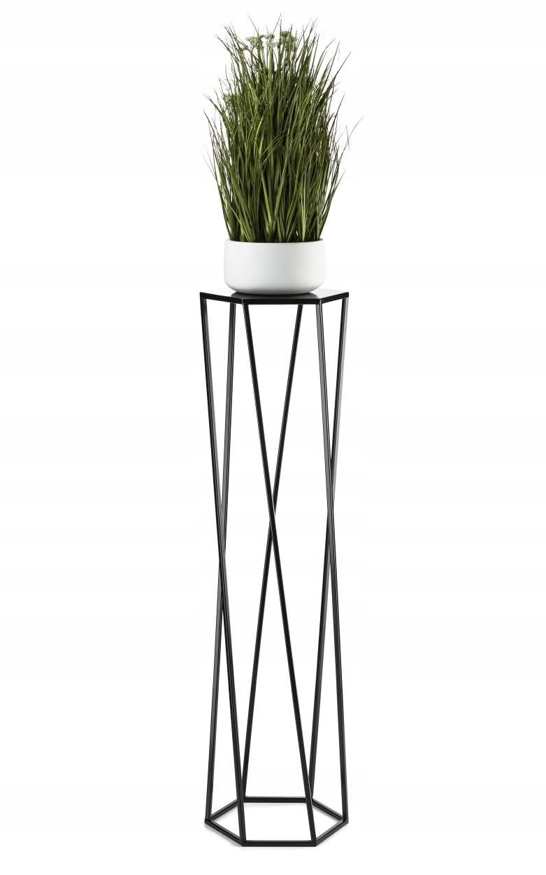 HowHomely Black Metal Flower Stand 100 cm Tall - Sturdy Hexagonal Flower Pot Stand - Loft-style Plant Stand for Indoor Decoration.