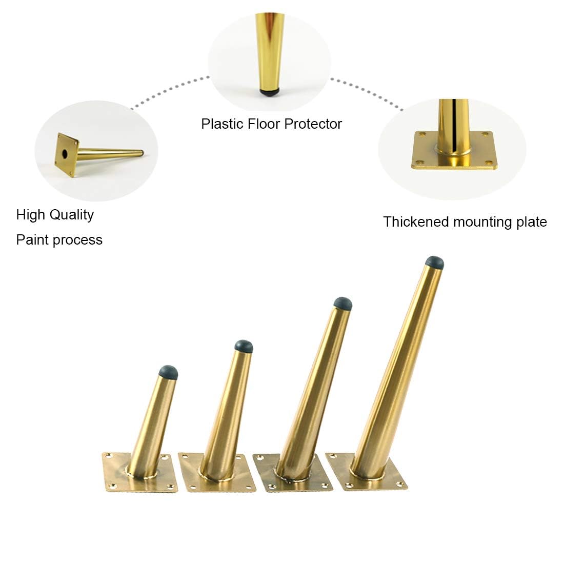 Drenky 4pcs Slanted Table Legs, Metal Cabinet Legs, Cone Furniture Legs, 201 Stainless Steel, Golden, 30cm Height, No-Slip Silent Base Placement for Sofas, Tables, and other furniture legs