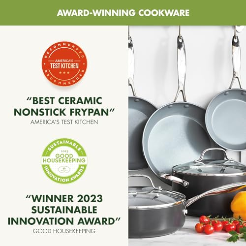 GreenPan Valencia Pro Hard-Anodized Healthy Ceramic Nonstick 11-Piece Cookware Set, Pots and Pans, PFAS-Free, Includes Skillets, Saute Pans, Induction, Dishwasher Safe, Oven Safe, Gray